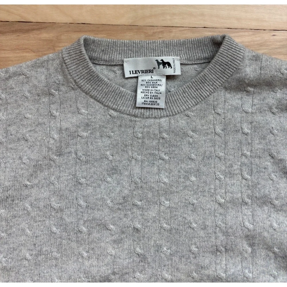 I Levrieri Cashmere Silk Sweater Mens Large Gray Cable Knit Old Money Crewneck